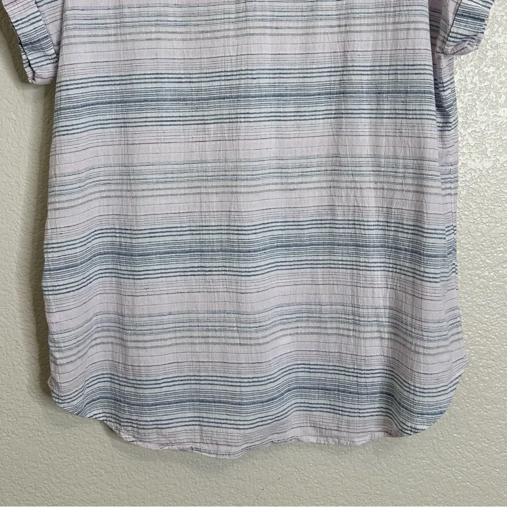 Beachlunchlounge Women's Pink Blue Striped Button Down Shirt, Sz Large